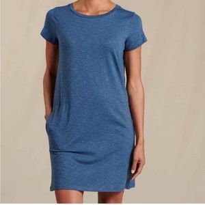 Toad & Co. Windmere II Short Sleeve T-Shirt Dress Enamel Blue XS Lyocell Cotton